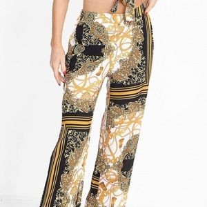 Scarf Print Wide Leg Pants